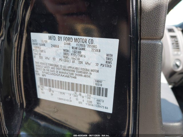 Продажа на аукционе авто 2010 Ford Escape Xlt, vin: 1FMCU0DG7AKA87048, номер лота: 45353406