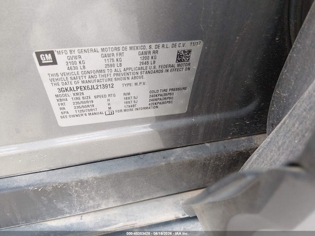 Aukcja sprzedaży 2018 Gmc Terrain Slt, vin: 3GKALPEX6JL213912, numer aukcji: 45353428
