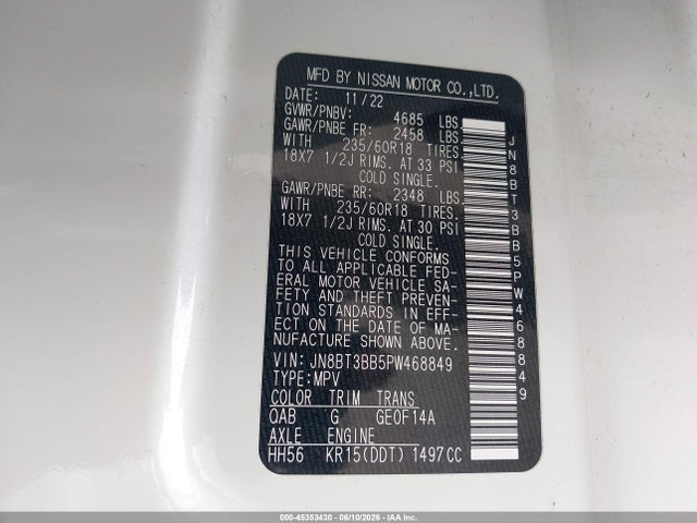Продажа на аукционе авто 2023 Nissan Rogue Sv Intelligent Awd, vin: JN8BT3BB5PW468849, номер лота: 45353430