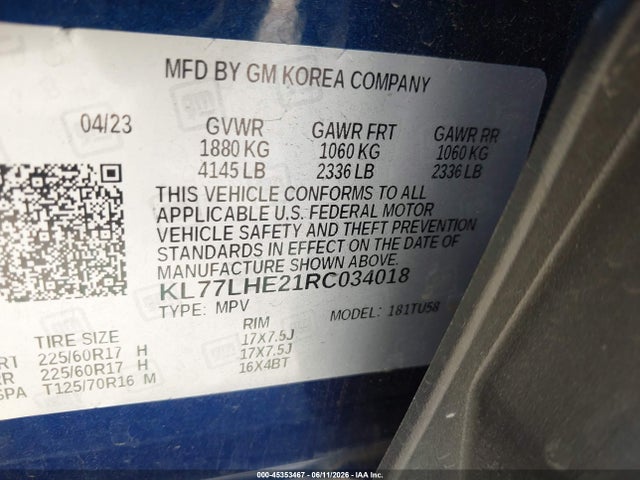 KL77LHE21RC034018 Chevrolet Trax Fwd Lt
