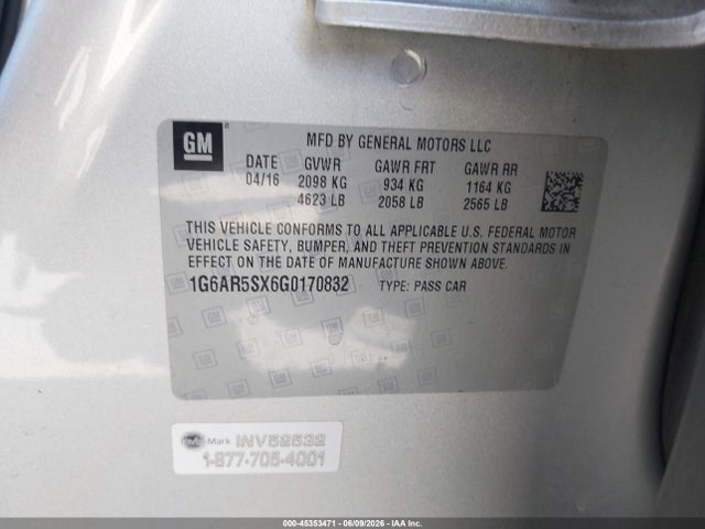 Aukcja sprzedaży 2016 Cadillac Cts Luxury Collection, vin: 1G6AR5SX6G0170832, numer aukcji: 45353471