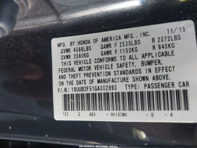 Aukcja sprzedaży 2016 Acura Tlx V6 Tech, vin: 19UUB2F51GA002890, numer aukcji: 45353474