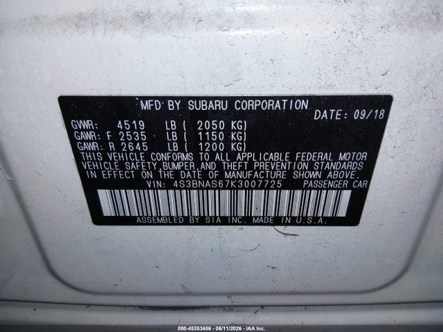 Aukcja sprzedaży 2019 Subaru Legacy 2.5i Sport, vin: 4S3BNAS67K3007725, numer aukcji: 45353486