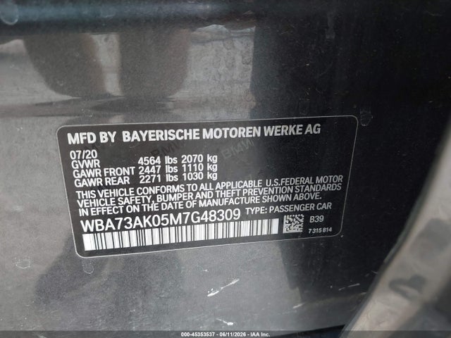 Продаж на аукціоні авто 2021 Bmw 228i Gran Coupe Xdrive, vin: WBA73AK05M7G48309, номер лоту: 45353537