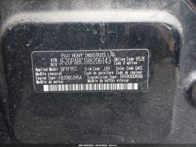 Продаж на аукціоні авто 2017 Subaru Crosstrek 2.0i Premium, vin: JF2GPABC1H8206143, номер лоту: 45353545