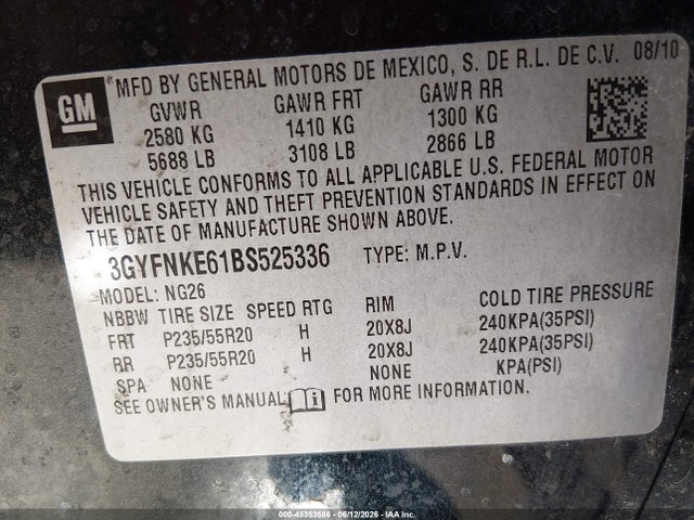 Aukcja sprzedaży 2011 Cadillac Srx Turbo Premium, vin: 3GYFNKE61BS525336, numer aukcji: 45353586