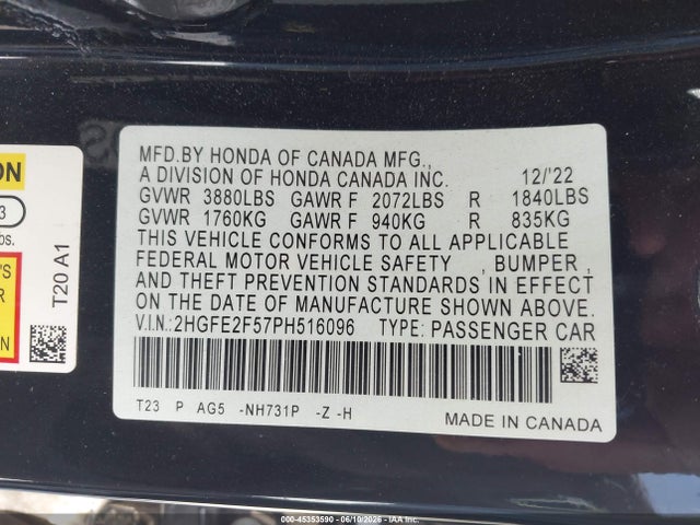 Honda Civic Sport 2023 2HGFE2F57PH516096 Image 9