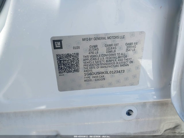2020 Cadillac Ct5 Sport მანქანა იყიდება აუქციონზე, vin: 1G6DU5RK0L0123473, აუქციონის ნომერი: 45353612