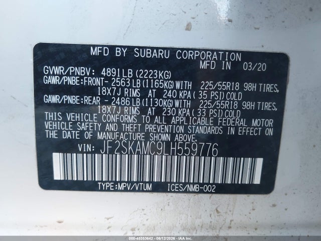 Subaru Forester Sport 2020 JF2SKAMC9LH559776 Image 9