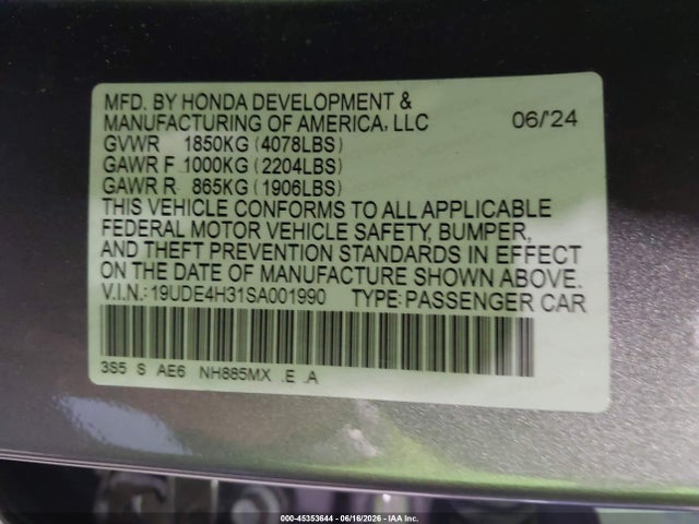 2025 Acura Integra A-spec მანქანა იყიდება აუქციონზე, vin: 19UDE4H31SA001990, აუქციონის ნომერი: 45353644
