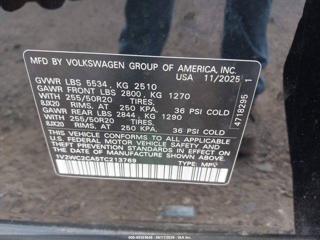 Продажа на аукционе авто 2026 Volkswagen Atlas Cross Sport Se With Technology, vin: 1V2WC2CA5TC213769, номер лота: 45353646