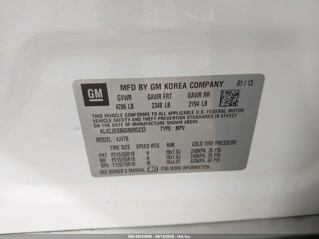 Продаж на аукціоні авто 2013 Buick Encore Premium, vin: KL4CJDSB6DB095233, номер лоту: 45353698