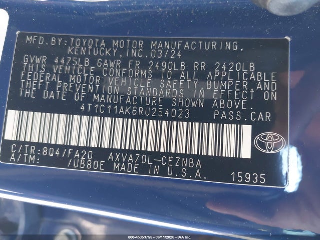 Toyota CAMRY LE 2024 4T1C11AK6RU254023 Image 9