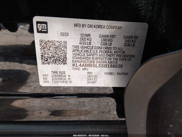 Aukcja sprzedaży 2025 Buick Encore Gx Preferred Fwd, vin: KL4AMBSL5SB188639, numer aukcji: 45353761