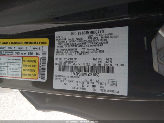 Aukcja sprzedaży 2014 Ford Fusion Se, vin: 1FA6P0HD9E5381053, numer aukcji: 45353830