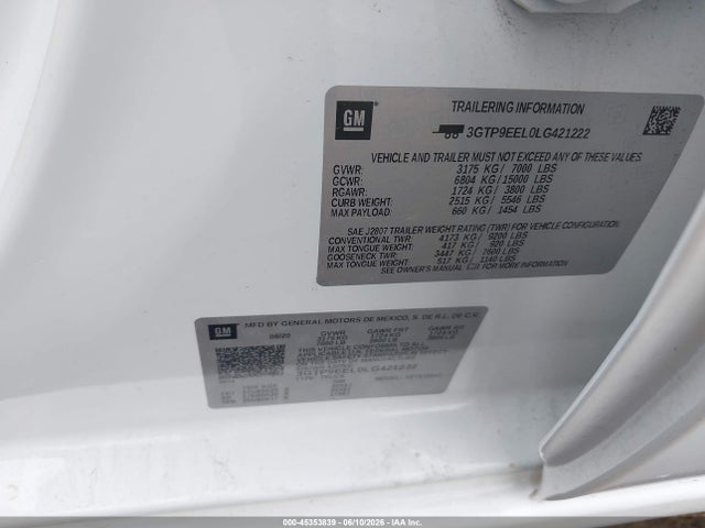 3GTP9EEL0LG421222 GMC Sierra 1500 4wd Short Box At4