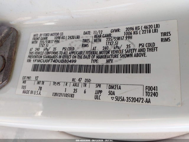 Продаж на аукціоні авто 2013 Ford Escape S, vin: 1FMCU0F74DUB80499, номер лоту: 45353886