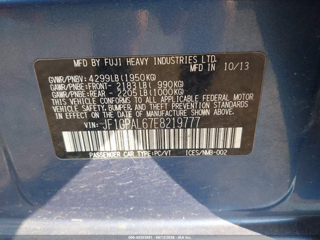 JF1GPAL67E8219777 Subaru Impreza 2.0i Sport Premium