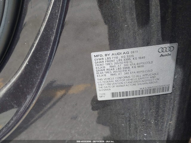 Продаж на аукціоні авто 2012 Audi Q7 3.0 Tdi Premium, vin: WA1LMAFE3CD003248, номер лоту: 45353896