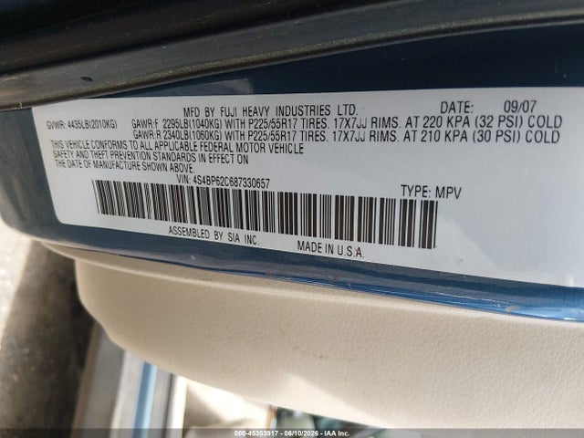 Aukcja sprzedaży 2008 Subaru Outback (natl) 2.5i Limited L.l. Bean Edition/ltd/ltd Ll Bean W/nav/ltd W/vdc, vin: 4S4BP62C687330657, numer aukcji: 45353917
