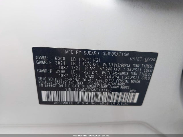 Subaru Ascent Premium 2021 4S4WMACDXM3431156 Image 9