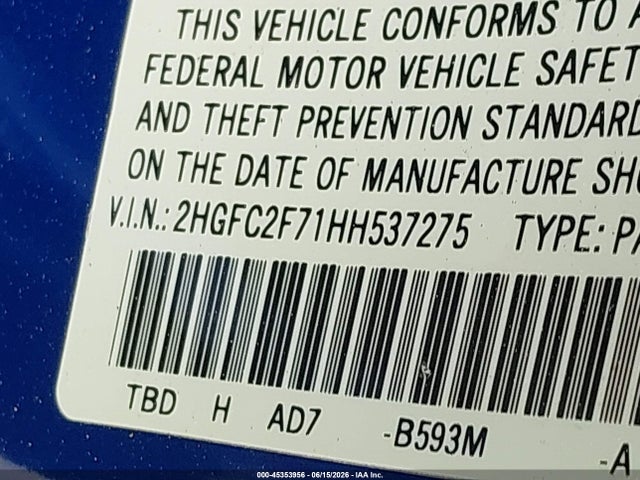 Honda CIVIC EX 2017 2HGFC2F71HH537275 Image 9