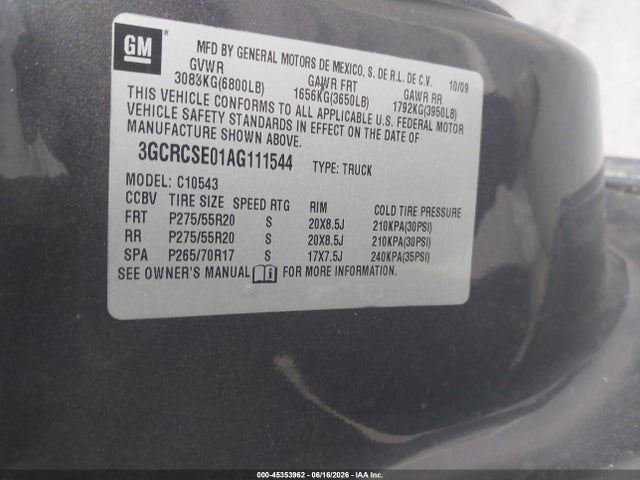 45353962 :رقم المزاد ، 3GCRCSE01AG111544 vin ، 2010 Chevrolet Silverado 1500 Lt مزاد بيع