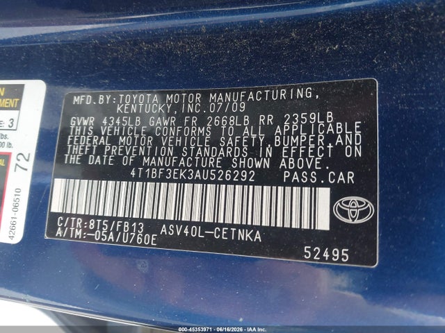 Aukcja sprzedaży 2010 Toyota Camry Le, vin: 4T1BF3EK3AU526292, numer aukcji: 45353971
