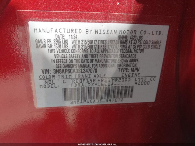 3N8AP6CA3SL347078 Nissan Kicks Sv Fwd