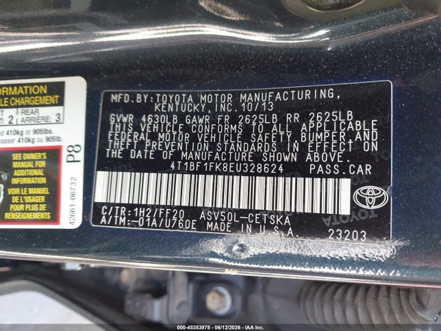 4T1BF1FK8EU328624 Toyota Camry Se Sport