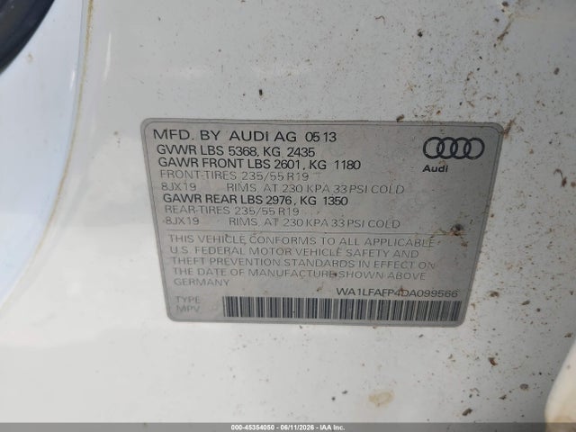 Продажа на аукционе авто 2013 Audi Q5 2.0t Premium, vin: WA1LFAFP4DA099566, номер лота: 45354050