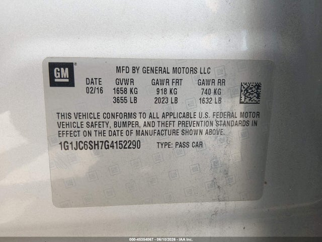 Chevrolet Sonic Lt Auto 2016 1G1JC6SH7G4152290 Image 9