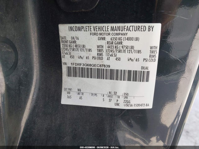 Ford F-350 Chassis Xl 2016 1FDRF3G68GEC87839 Image 9