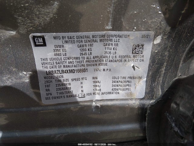 Продаж на аукціоні авто 2021 Buick Envision Fwd Preferred, vin: LRBAZLR4XMD166931, номер лоту: 45354152