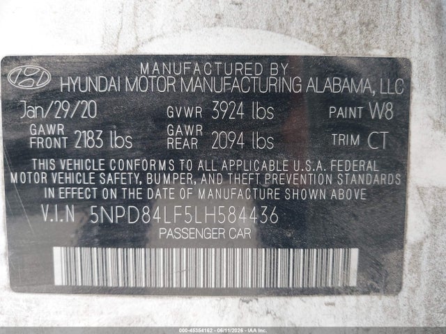 Продаж на аукціоні авто 2020 Hyundai Elantra Sel, vin: 5NPD84LF5LH584436, номер лоту: 45354162