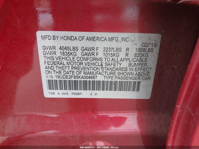Aukcja sprzedaży 2019 Acura Ilx, vin: 19UDE2F85KA004667, numer aukcji: 45354181
