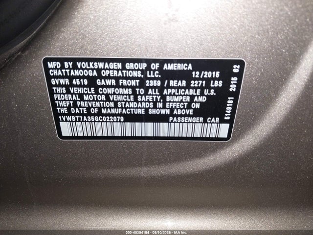 1VWBT7A35GC022079 Volkswagen Passat 1.8t Se