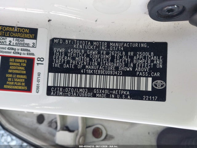 45354218 :رقم المزاد ، 4T1BK1EB9EU093423 vin ، 2014 Toyota Avalon Limited مزاد بيع