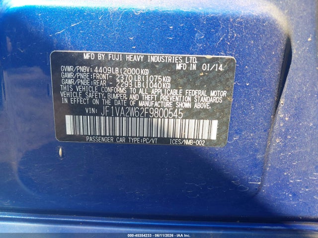 Продаж на аукціоні авто 2015 Subaru Wrx Sti Launch Edition, vin: JF1VA2W62F9800545, номер лоту: 45354233