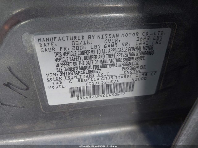 3N1AB7AP4GL650677 Nissan Sentra Fe+ S/s/sl/sr/sv