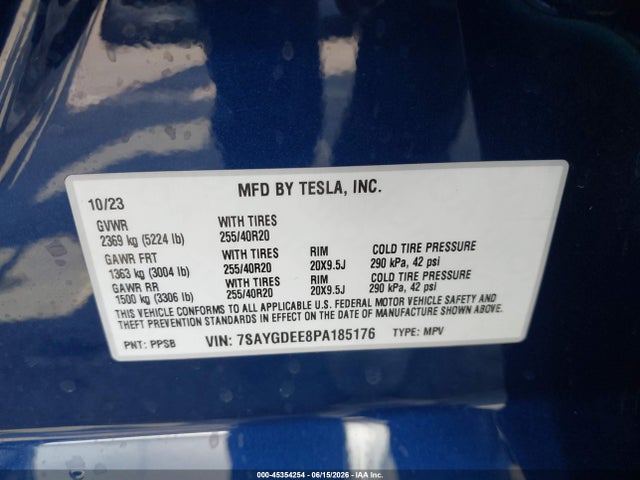 Aukcja sprzedaży 2023 Tesla Model Y Awd/long Range Dual Motor All-wheel Drive, vin: 7SAYGDEE8PA185176, numer aukcji: 45354254