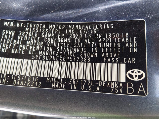 Toyota COROLLA LE 2016 5YFBURHEXGP547388 Image 9