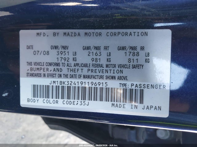 Aukcja sprzedaży 2009 Mazda Mazda3 S Touring, vin: JM1BK324191196915, numer aukcji: 45354287