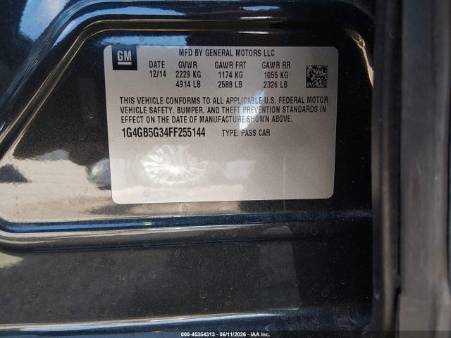 2015 Buick Lacrosse Leather მანქანა იყიდება აუქციონზე, vin: 1G4GB5G34FF255144, აუქციონის ნომერი: 45354313