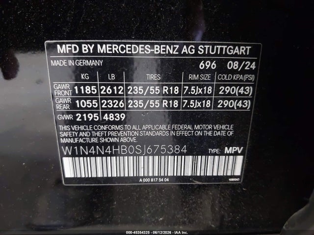 Aukcja sprzedaży 2025 Mercedes-benz Gla 250 4matic, vin: W1N4N4HB0SJ675384, numer aukcji: 45354325