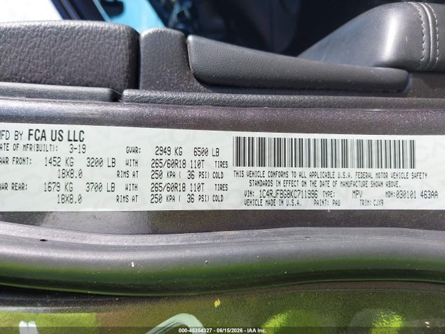 Продаж на аукціоні авто 2019 Jeep Grand Cherokee Limited 4x4, vin: 1C4RJFBG8KC711996, номер лоту: 45354327