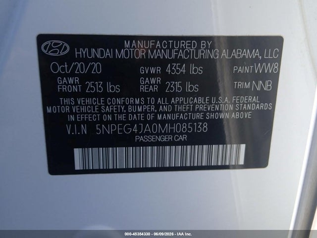 5NPEG4JA0MH085138 Hyundai SONATA SE