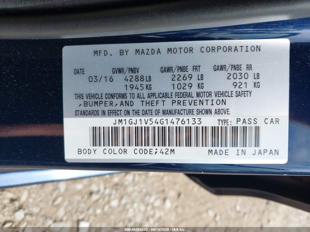 Aukcja sprzedaży 2016 Mazda Mazda6 I Touring, vin: JM1GJ1V54G1476133, numer aukcji: 45354332