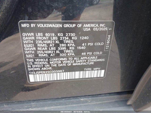 45354421 :رقم المزاد ، 1V2JSPE82SC003987 vin ، 2025 Volkswagen Id.4 Pro S Plus مزاد بيع