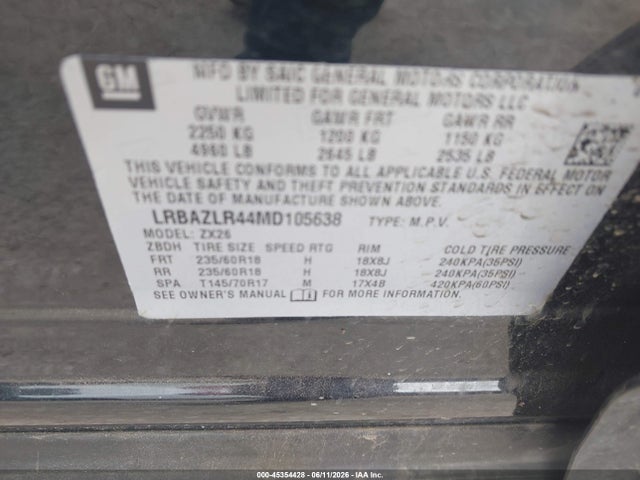 Aukcja sprzedaży 2021 Buick Envision Fwd Preferred, vin: LRBAZLR44MD105638, numer aukcji: 45354428